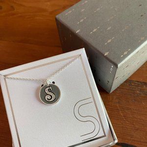 Silver Toned Pave "S" Monogram Necklace NWT